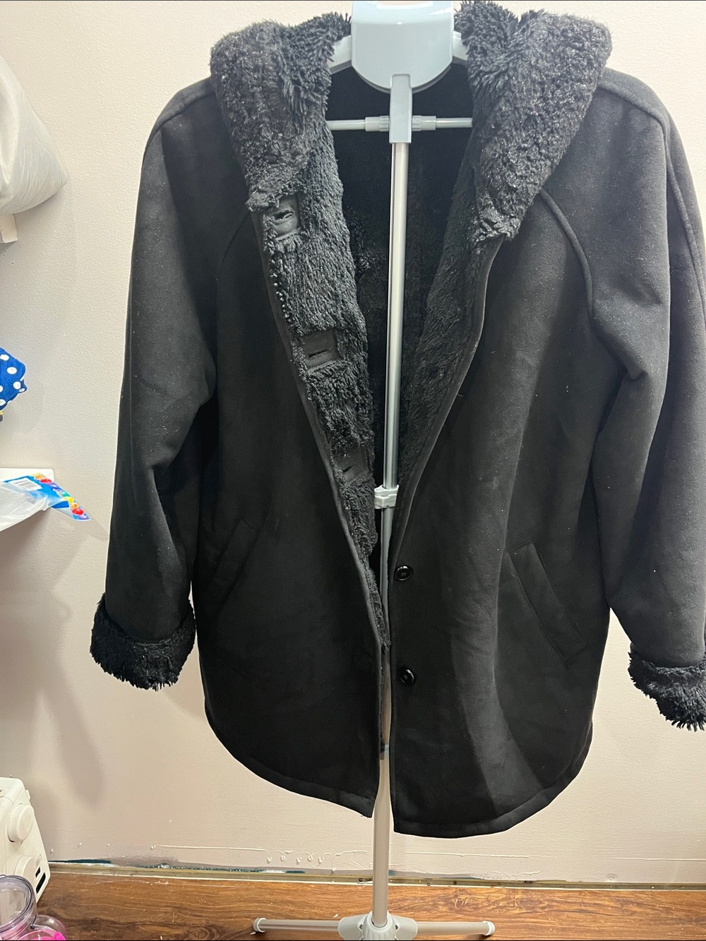 Liz Claiborne Black Faux Shearling Hooded Jacket